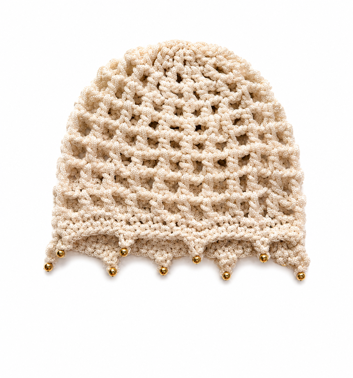 Filet à cheveux en crochet Crème — Écru · Perles or, fait main au Maroc