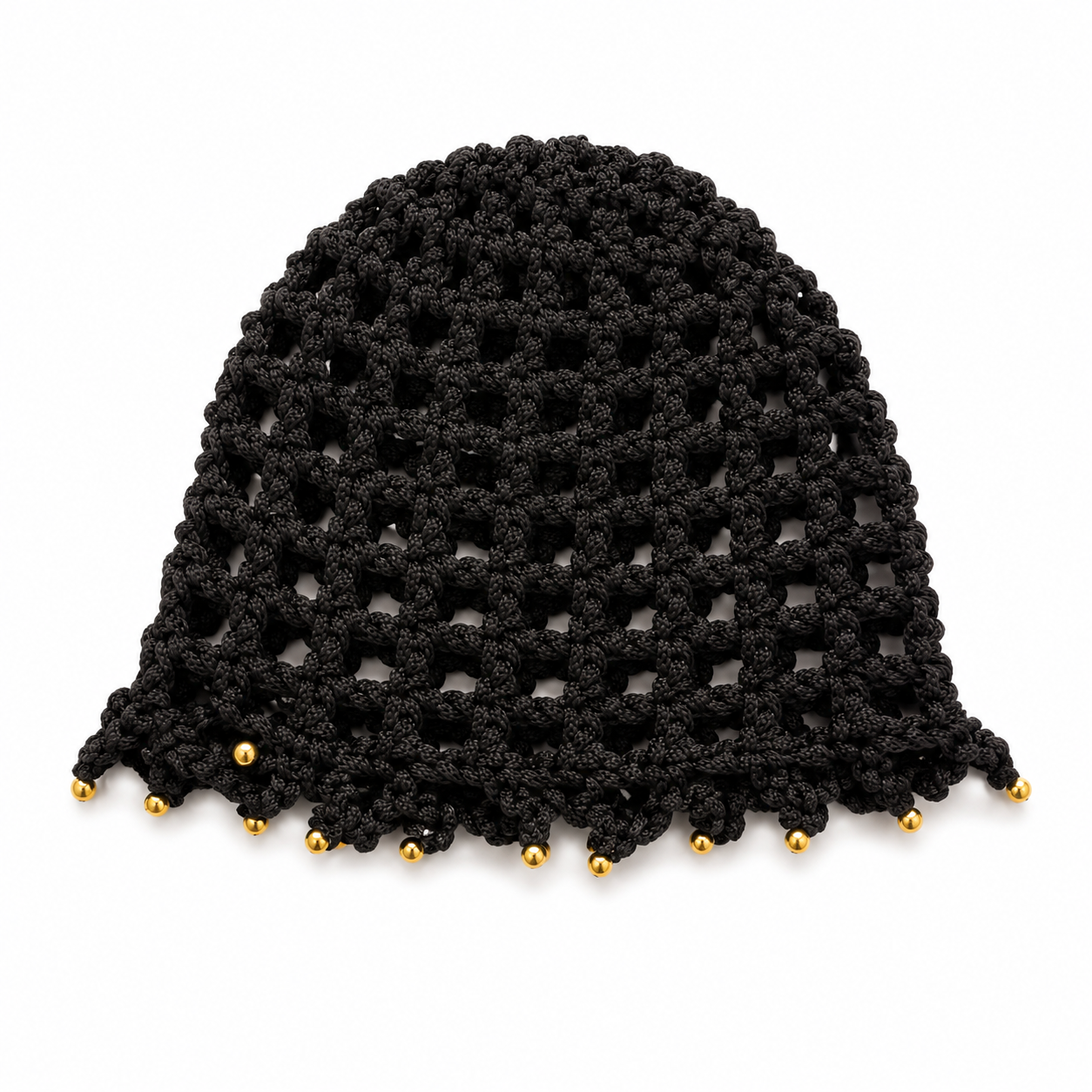 Filet à cheveux en crochet Minuit — Noir · Couronne dorée, fait main au Maroc