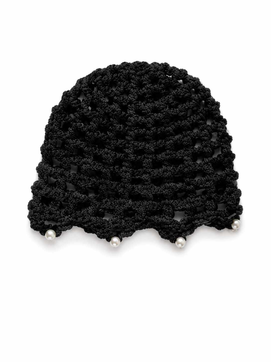 Filet à cheveux en crochet Nocturne — Noir · Perles blanches, fait main au Maroc