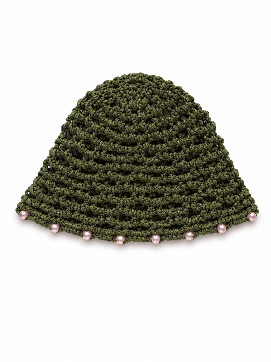 Filet à cheveux en crochet Olive — Vert kaki · Perles roses, fait main au Maroc